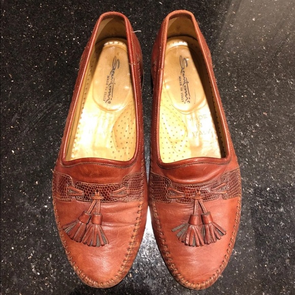 Santoni Brown Leather Loafers Size 9 - Picture 1 of 8